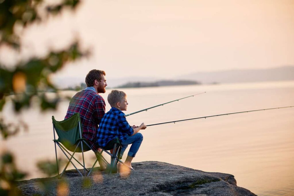 dad and son fishing